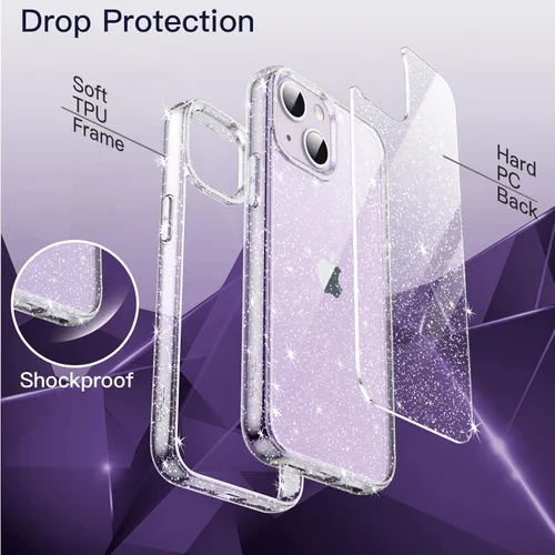 Miniatura 6 de JETech Funda con purpurina para iPhone 14 de 6.1 pulgadas, a prueba de golpes, bonita y brillante para mujeres y niñas (transparente)