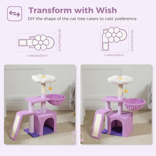 Miniatura 4 de PETEPELA Árbol de flores para gatos de interior, torre pequeña para gatos de 31.5 pulgadas, condominio con rampa rascador de sisal + poste rascador