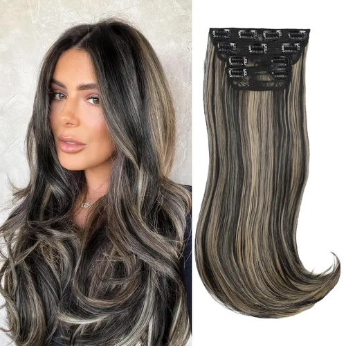 Miniatura 14 de FREEMEIGE 4 piezas de extensiones de cabello con clip, extensiones de cabello largas y gruesas con capas rectas de 20 pulgadas, extensiones