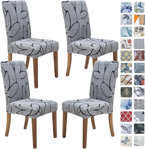 Miniatura 74 de SPRINGRICO Paquete de 6 fundas blancas para sillas de comedor, fundas elásticas para sillas de comedor con diseño floral, de elastano lavable
