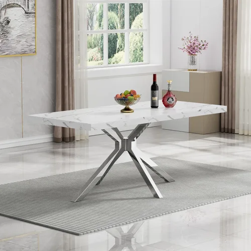 Miniatura 3 de HomVent Juego de mesa de comedor rectangular para 4, juego de mesa de cocina rectangular, juego de mesa de comedor de mármol sintético, juego
