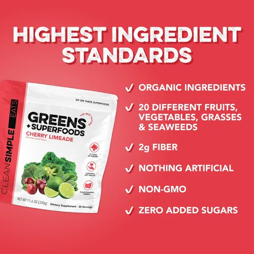 Miniatura 4 de Clean Simple Eats Super Greens Powder - Polvo de verduras con sabor natural con clorella, espirulina, superalimentos y fibra prebiótica, sin