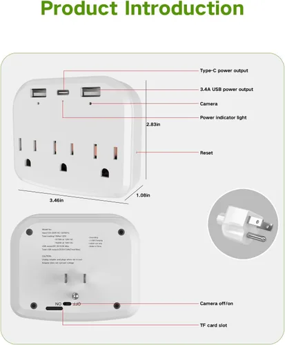 Miniatura 2 de Cámara de salida de pared oculta, cámara de seguridad WiFi de doble banda 1080P de 2.4G/5GHz con detección de movimiento para el hogar, monitoreo