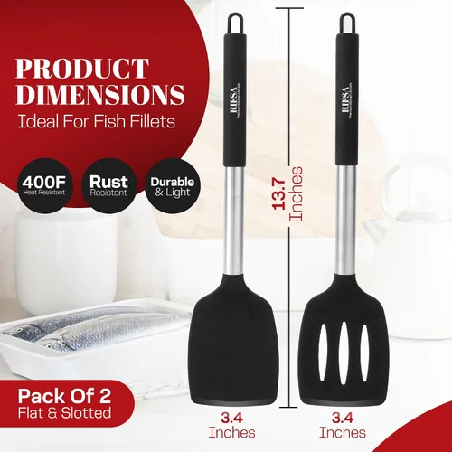 Miniatura 3 de Juego de 2 espátulas de silicona – Paquete de 2 espátulas de cocina ranuradas antiadherentes, resistentes al calor para freír, hornear, sin BPA