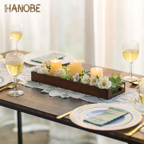 Miniatura 3 de Hanobe Bandeja de servir decorativa de madera rústica, marrón, rectangular, 16 pulgadas x 4.7 pulgadas x 1.7 pulgadas