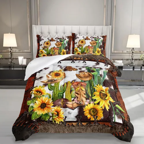 Miniatura 24 de Juego de edredón floral colorido de 3 piezas, juego de ropa de cama botánica bohemia tamaño queen, diseño boho de granja con flores y hojas impresas