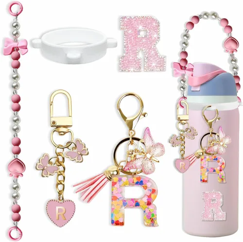 Miniatura 111 de Lindo Juego de Dijes de Letras para Botella de Agua Owala de 24oz, 32oz, 40oz, Owala Kids y Vaso de Café, FreeSip – Incluye Correa con Asa, para Rosa