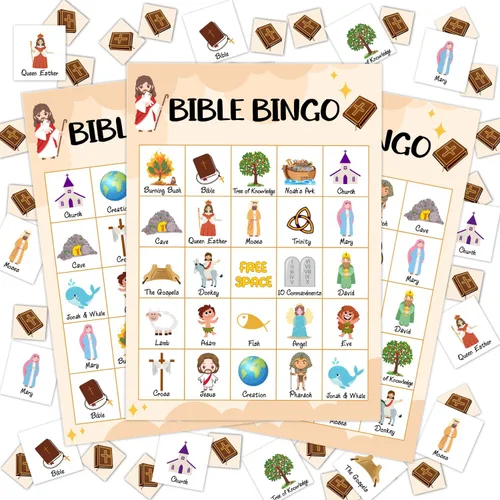 Juego de tarjetas de bingo de la Biblia, juego de bingo para la familia de adultos, juego de bingo bíblico para adultos, suministros de fiesta de