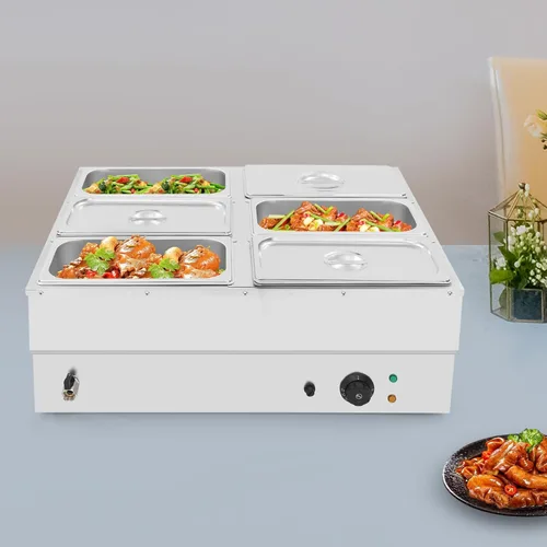 Miniatura 2 de Calentador de alimentos comercial de 6 bandejas, mesa de vapor eléctrica de 850 W, 3.2 cuartos de galón, encimera de buffet Bain Marie de acero