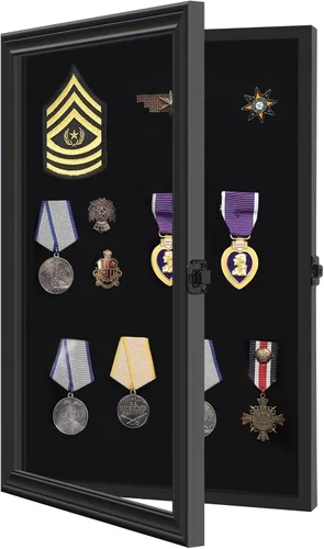 Verani Vitrina de pines - Colección de 12 x 18 pulgadas con puerta de vidrio templado para medallas, etiquetas, joyas, regalos, cintas,