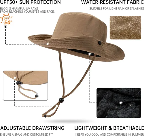 Miniatura 4 de CLAPE Sombrero de pescador para exteriores, impermeable, UPF 50+, ala Boonie para mujeres y hombres, ligero para senderismo, safari, sombrero