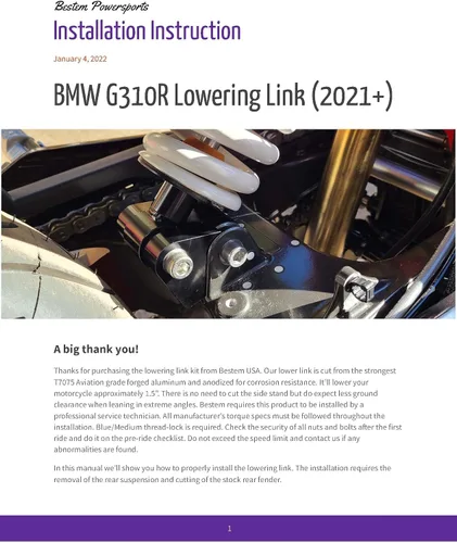 Miniatura 4 de Bestem Enlace de bajada para BMW G310R G310GS G310 CNC 7075 Aviación Aluminio Todos los Hardware w/Video Instrucciones Inferior 1.5