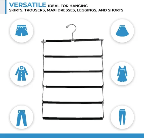 Miniatura 6 de USTECH Percha para pantalones de brazo, 5 niveles, colgador de columpio de varios niveles con acolchado de espuma y brazo extraíble, organizador