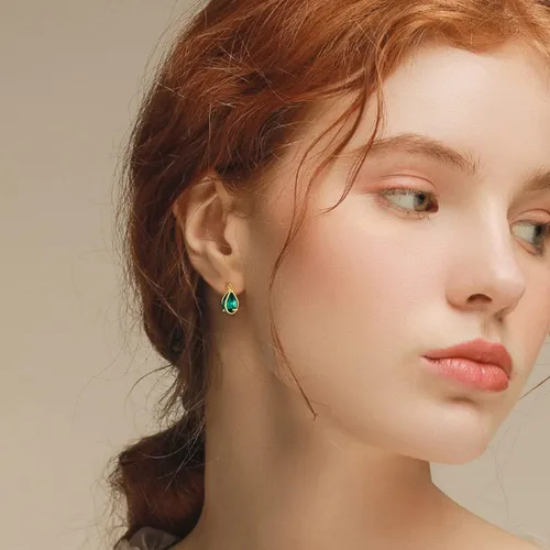 Miniatura 5 de MUUYON Aretes de esmeralda de oro sólido de 14 quilates con parte trasera forma de pera de oro real aretes de esmeralda creados de 0197 x 0276in