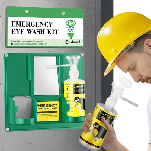 CGOLDENWALL Estación de lavado de ojos portátil mejorada aprobada por la OSHA, kit de lavado de ojos de emergencia más resistente, soporte para