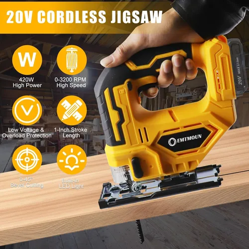 Miniatura 2 de Sierra de calar inalámbrica compatible con batería Dewalt de 20 V máximo, sierra de calar sin escobillas para 3 ajustes orbitales, 3200 RPM, cortes