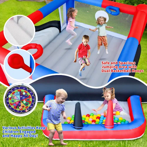 Miniatura 4 de WELLFUNTIME - Casa inflable de rebote y castillo inflable con soplador, castillo de salto 7 en 1, 160 x 135 x 60 pulgadas para 4 niños, tobogán
