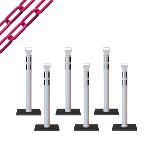 Miniatura 85 de Trafford Industrial - Paquete de 6 postes de delineador de 45 pulgadas, collares reflectantes de 3 pulgadas, base de goma de 10 libras