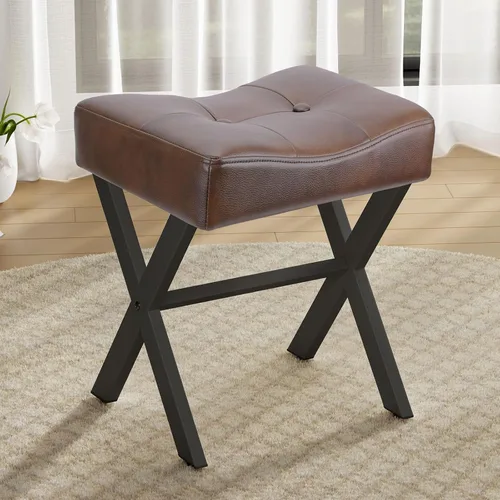 Miniatura 11 de Memobarco Taburete Silla de Tocador de 18 Pulgadas, Banco de Tocador con Patas en X de Metal, Taburete Otomán de Acento con Tela Bouclé Transpirable