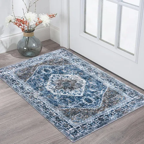 KOZYFLY Alfombra Pequeña de Área 2x3 Pies Alfombras para Entrada Lavable Boho Alfombra de Entrada Antideslizante Tapete de Puerta Interior Entrada