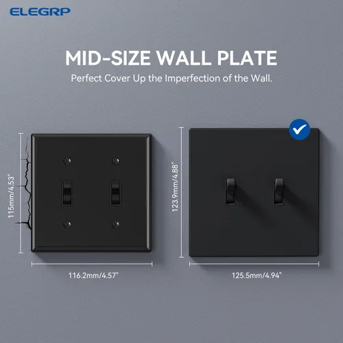 Miniatura 4 de ELEGRP Placas de pared de palanca de 2 segmentos sin tornillos, cubierta frontal termoplástica irrompible de tamaño mediano para interruptor de Mate