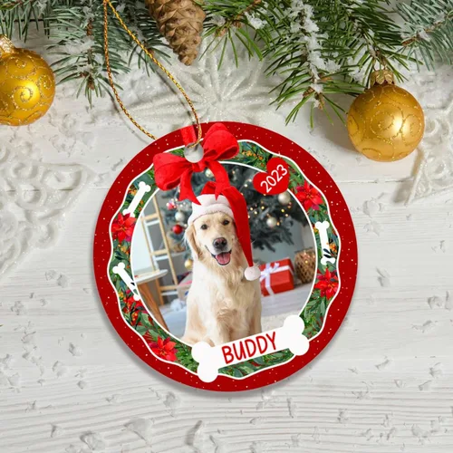 Miniatura 5 de Marco de fotos personalizado para perro, adorno de Navidad 2025 – Nombre y año personalizados para decoración de árboles, adorno de imagen