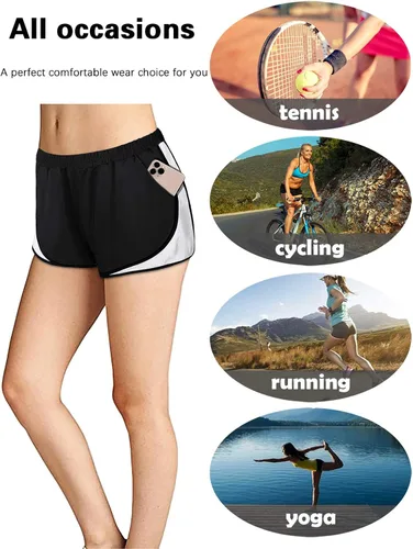 Miniatura 4 de Fulbelle - Pantalones cortos deportivos de doble capa para mujer, elásticos, con bolsillos