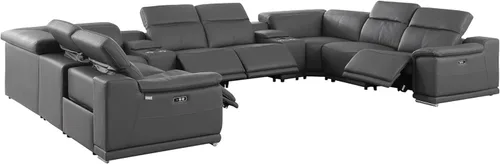 Miniatura 38 de BlackJack Furniture Venice - Juego de sofá reclinable seccional de cuero italiano de grano superior de 12 piezas con 4 reclinables eléctricos