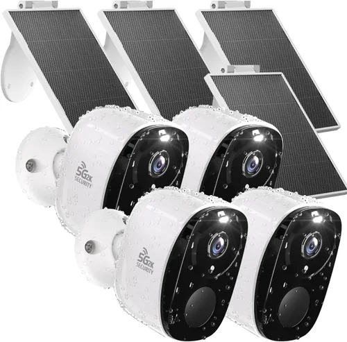4 unidades de cámara de seguridad para exteriores inalámbricas solares, cámara inalámbrica para exteriores 2.4/5G WiFi con paneles solares, visión
