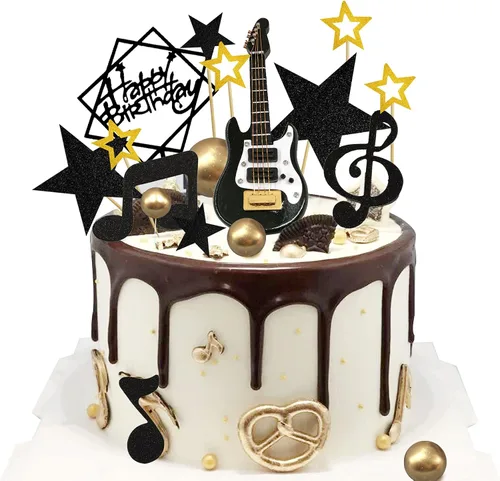 24 adornos para tartas de guitarra, nota musical, decoración de pastel de cumpleaños 1:12, decoración de modelo de guitarra para fiesta de músico,