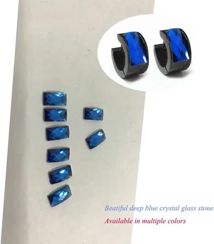 Miniatura 2 de Aretes de aro de acero inoxidable con cristal multicolor negro para hombres y mujeres Azul Oscuro