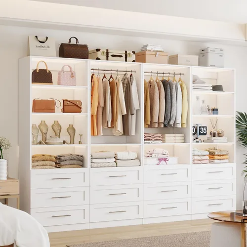 Miniatura 9 de Sistema de armario con 6 cajones, sistema organizador de armario de madera de 48", sistema de armario para vestidor o armario pequeño con estantes
