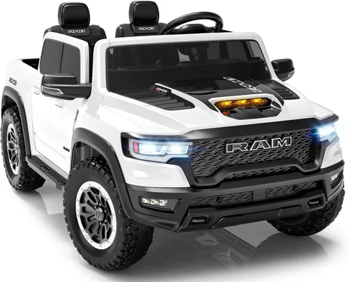 Miniatura 11 de Vehículos de paseo de 24 V para niños grandes, RAM 1500 RHO eléctrico con licencia para niños con control remoto, camión de paseo con Bluetooth