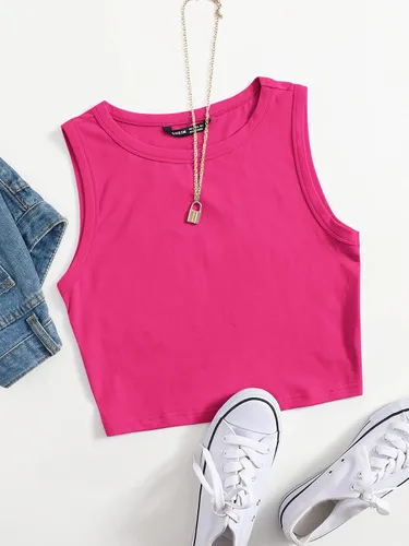 Miniatura 5 de SheIn Camiseta sin mangas con cuello redondo y espalda cruzada básica para mujer