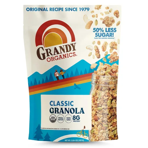 Miniatura 5 de Grandy Organics Granola clásica, cereal de granola orgánico certificado, bajo en azúcar, hecho con avena, semillas de calabaza, nueces y anacardos