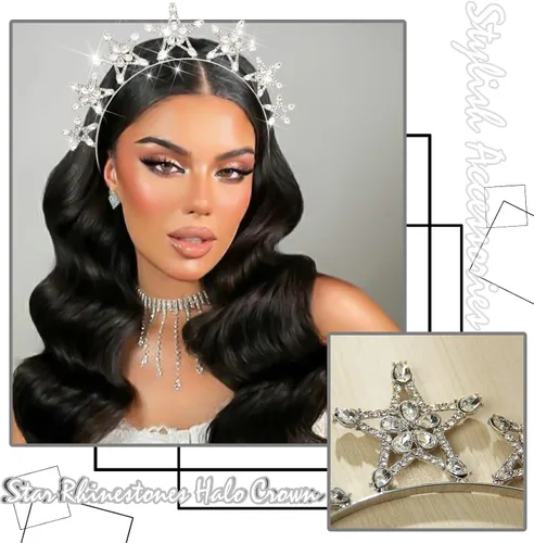 Miniatura 3 de Diadema de corona de halo de estrella plateada, diadema de halo de cristal, tiaras de diosa, tocado de novia, boda, graduación, Halloween