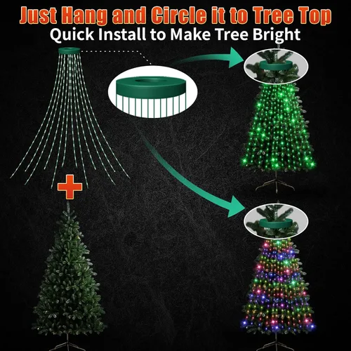 Miniatura 5 de 12 modos de luces para árbol de Navidad fáciles con anillo para interiores y exteriores, cadena de 6.56 pies x 12 líneas, 288 luces LED