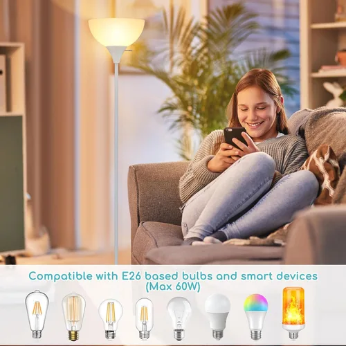 Miniatura 3 de Lámpara de pie Coucrek, lámparas de pie LED con pantalla de plástico blanco, lámparas de pie de esquina para sala de estar y dormitorio, interruptor