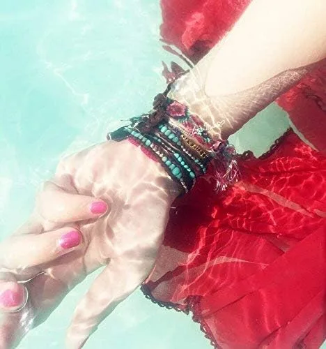 Miniatura 3 de KELITCH Pulsera de plata con 3 cuentas y nácar turquesa, hecha a mano, nueva joyería, Turquesa creada, turquesa creada