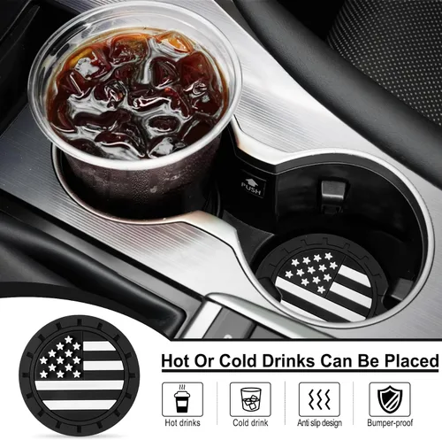 Miniatura 4 de JUSTTOP Posavasos para Portavasos de Automóvil, Bandera Americana Antideslizante Inserto Posavasos de Coche, Accesorios para el Interior del Negro