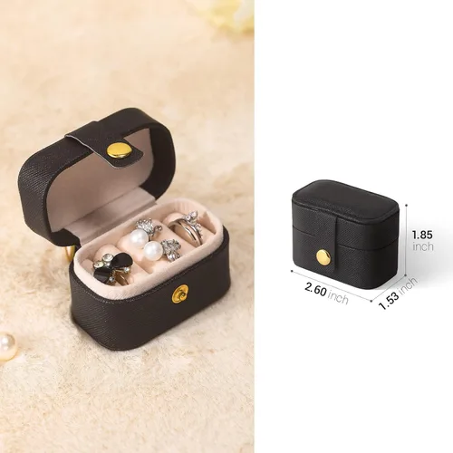 Miniatura 2 de CASEGRACE Pequeña caja de joyería para anillos, mini joyero de viaje, estuche de almacenamiento portátil para anillos y aretes, regalos para mujeres
