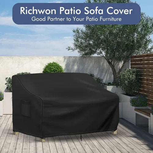 Miniatura 6 de Richwon Funda para Sofá de Exterior Impermeable, Funda para Sofá de Exterior de 3 Plazas, Fundas para Muebles de Patio con Respiradero y Asas, 70A x