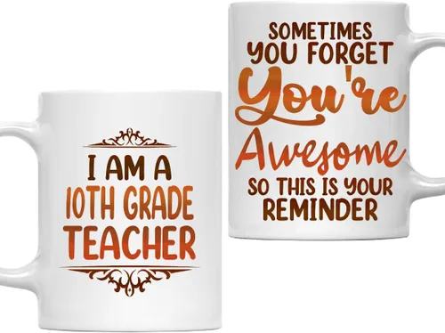 Taza de café de cerámica blanca de 10º grado para profesores de 10.º grado, regalos para profesores de 10º grado, mujeres de oficina, hombres,