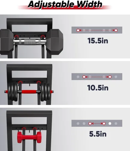 Miniatura 2 de Soporte ajustable para mancuernas y pesas rusas, organizador de metal resistente para entrenamiento de gimnasio en casa con gancho para accesorios