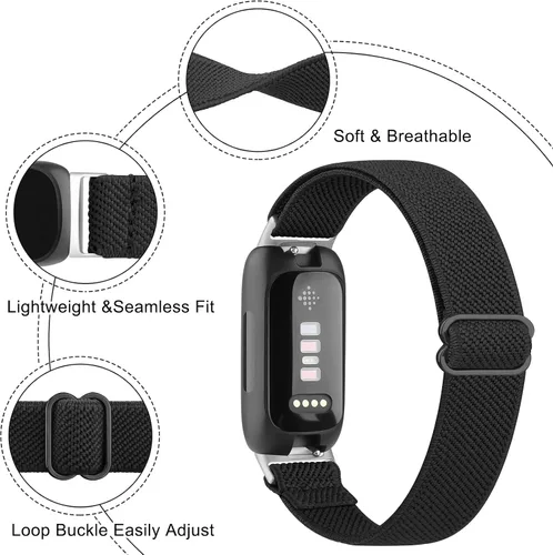 Miniatura 2 de Vancle Correas elásticas para Fitbit Inspire 3 para mujeres, bandas ajustables y transpirables de nylon elástico compatibles con Fitbit Inspire 3