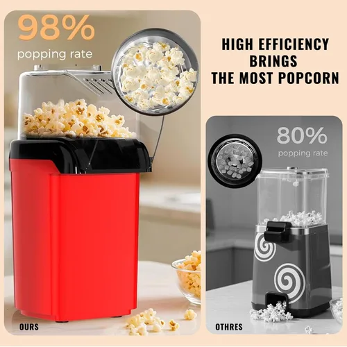 Miniatura 4 de Palomitas de maíz de aire caliente, mini máquina eléctrica de palomitas de maíz, sin aceite, hasta 8 tazas en minutos, bandeja de medición
