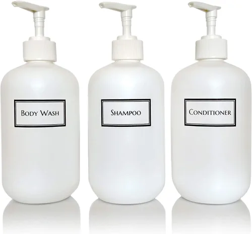 Miniatura 9 de Silkscreened - Juego de botellas de ducha vacías para champú, acondicionador y gel de baño, sentadillas, 16 onzas, paquete de 3, color blanco Bombas