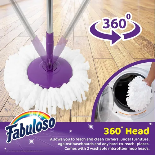 Miniatura 3 de Fabuloso Juego de trapeador giratorio y cubo, escurridor giratorio activado por pedal manos libres, poste ajustable, lavable a máquina y cabezal