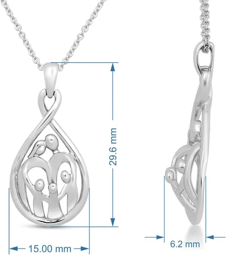 Miniatura 2 de Jewelili Collar con colgante familiar de plata de ley, 18 pulgadas