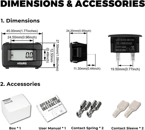 Miniatura 8 de Runleader Kit de medidor de horas LCD digital, AC/DC 5V a 277V, uso para cortacésped ZTR, generador de tractor, carrito de golf, club, coche